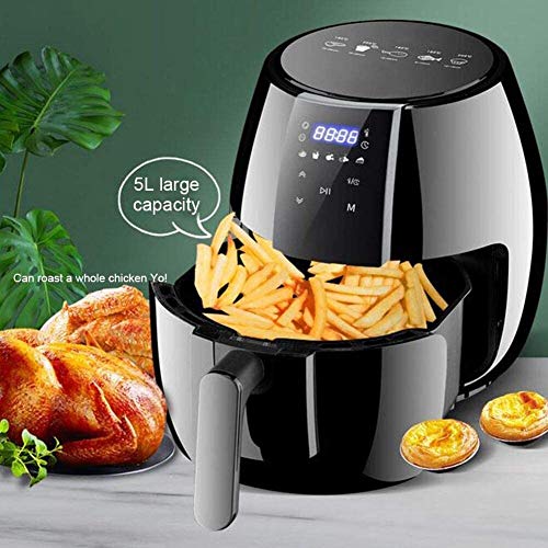 YZPFSD Freidora de Aire, 5L eléctricos de Aire Caliente freidoras Oilless Cocina con 5 presets, Digital LCD de Pantalla táctil, Antiadherente Cesta, for Asar y recalentamiento Negro