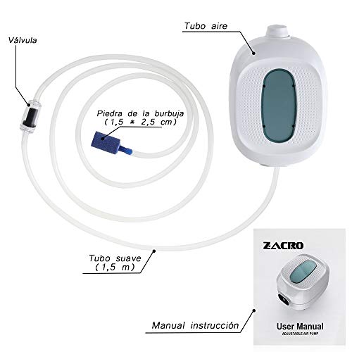 Zacro 2.5w Bomba Aire de Oxígeno para Acuarios, Caudal 3L / min,Tranquilo