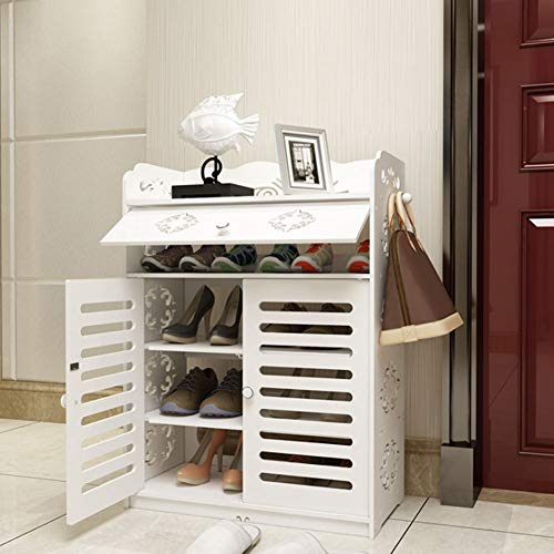 Zapatero de Entrada 87 x 32 x 64 cm Armario de Zapatos de 5 Niveles Gabinete de Zapatos con Puerta Abatible Mueble Auxiliar Acabado Blanco