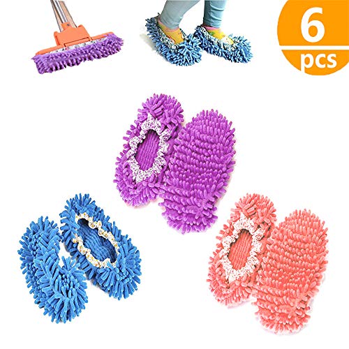 zapatillas mopa,3 Pairs Multifunction Microfiber Dust Mop Shoes Slippers Cleaning For Home, 6pcs