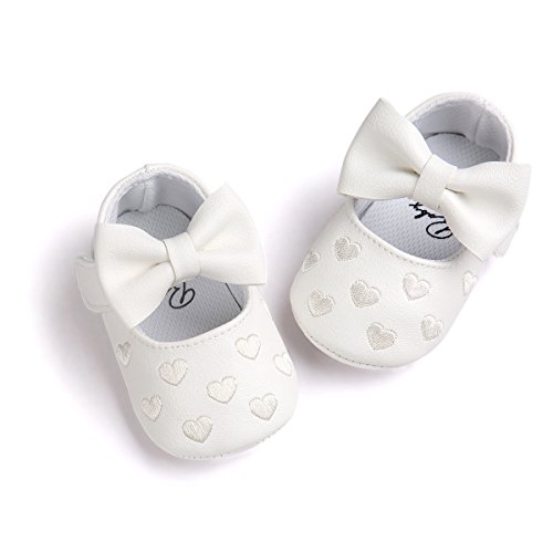 Zapatos de bebé,Auxma Niña Bowknot Zapatos de Cuero Zapatillas Antideslizante Suave niño único para 0-18 Meses (0~6M, Blanco)