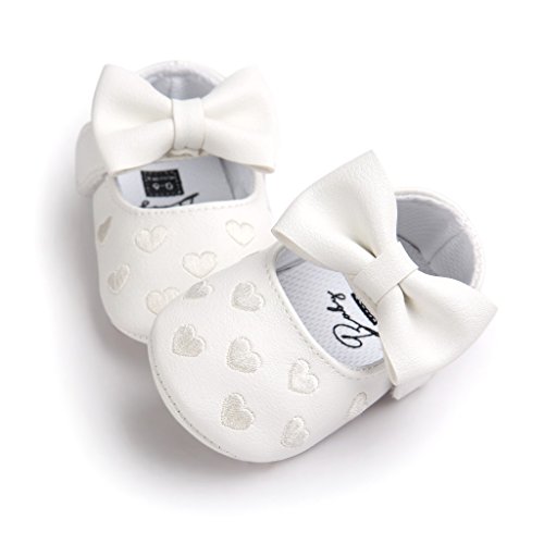 Zapatos de bebé,Auxma Niña Bowknot Zapatos de Cuero Zapatillas Antideslizante Suave niño único para 0-18 Meses (0~6M, Blanco)