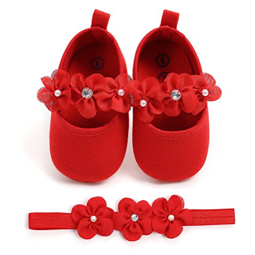 Zapatos de Niña con Diadema Regalo Set Bautizo Lovely Algodón Flor Suave Suela Zapatillas Antideslizantes Zapatos de Princesa