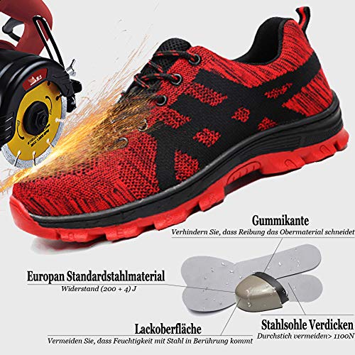 Zapatos de Seguridad para Hombre Mujer con Puntera de Acero Zapatillas de Seguridad Trabajo Calzado de Industrial y Deportiva red47