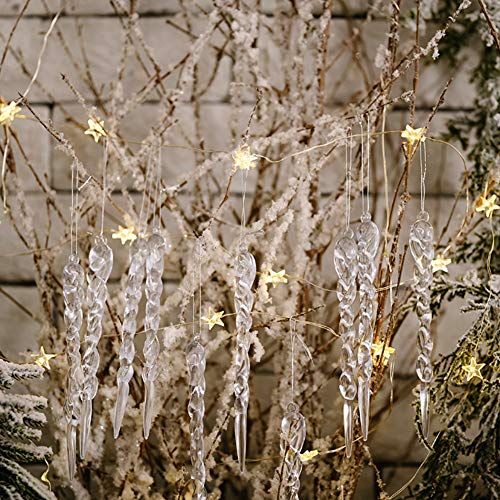 Zasiene Decoración Carámbanos Copo de Nieve Acrílico Navideña 41 Piezas Árbol de Navidad Adornos Cristal Carámbano Copo de Nieve Colgando Adornos Navidad con Accesorios Crystal Line