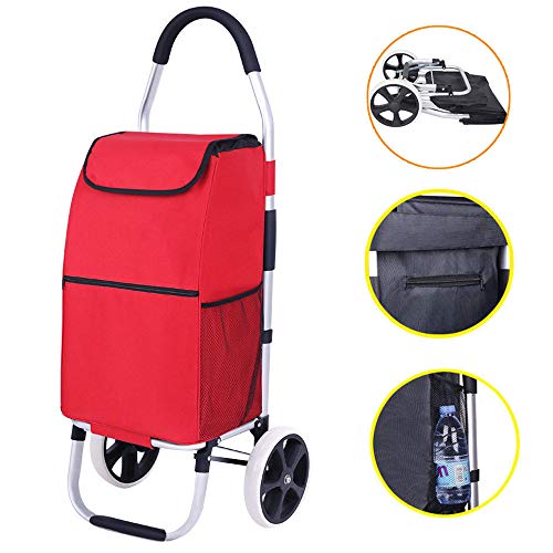 ZCM-Trolley Carro De La Compra, Carro Portátil - Capacidad De Carga De 40 Kg, Bastidor De Aluminio, Bolsa De Compras Impermeable De Gran Capacidad, Adecuado para For, Viajes, Compras,Red