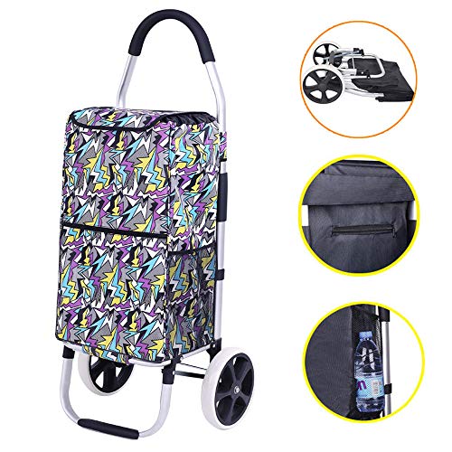 ZCM-Trolley Carro De La Compra, Carro Portátil - Capacidad De Carga De 40 Kg, Bastidor De Aluminio, Bolsa De Compras Impermeable De Gran Capacidad, Adecuado para For, Viajes, Compras,Equipaje