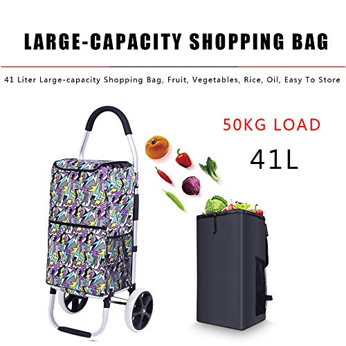 ZCM-Trolley Carro De La Compra, Carro Portátil - Capacidad De Carga De 40 Kg, Bastidor De Aluminio, Bolsa De Compras Impermeable De Gran Capacidad, Adecuado para For, Viajes, Compras,Equipaje