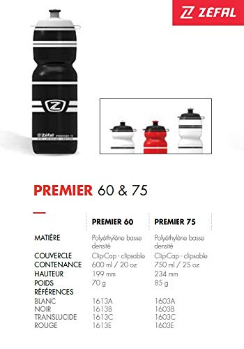 ZEFAL Premier 75 Bidón, Unisex Adulto, Blanco, 750 ml