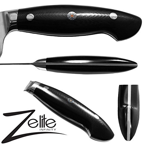 Zelite Infinity Cuchillos Cocina Chef 20cm – Serie ExecutivePlus Edición Celebrity – Cuchillos Co-cina Profesional Acero Japonés Damasco 45 Capas – Cuchillos Japoneses Acabado Martilla-do, Funda Cuero