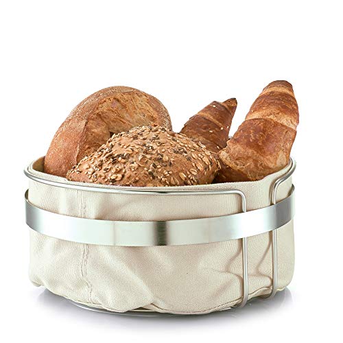 Zeller 27248 Cesta de Pan con Bolsa, Metal/algodón, Beige, 22 x 22 x 10,8 cm, algodón, Beige, 22 x 22 x 10.8 cm