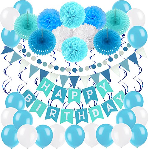 Zerodeco cumpleaños Decoraciones, Pancartas de Banderines de Happy Birthday Incluyendo Banner, Papel de Tejido Pom Pom Ball linternas, Flores, Cintas, Globos