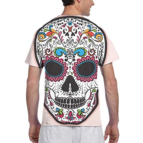 Zhgrong Camisetas de Hombre Coloridas Calaveras de azúcar mexicanas Day Dead Camisetas clásicas de algodón con Cuello Redondo para Hombres