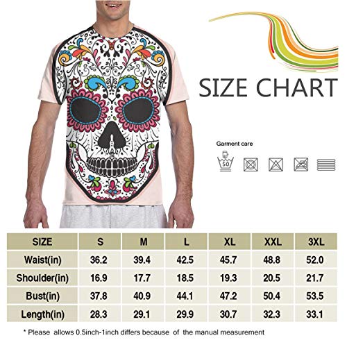 Zhgrong Camisetas de Hombre Coloridas Calaveras de azúcar mexicanas Day Dead Camisetas clásicas de algodón con Cuello Redondo para Hombres