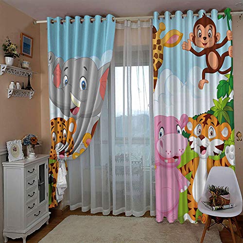 ZHHSJJ Cortina Opaca Infantil Animal 2x117x138cm(An x Al) Cortina Blackout Telas Termicas Aislantes Frio Calor Ruido Luz Rayos UV para Salon Dormitorio Juego con Ojales,2Paneles