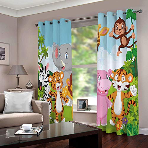 ZHHSJJ Cortina Opaca Infantil Animal 2x117x138cm(An x Al) Cortina Blackout Telas Termicas Aislantes Frio Calor Ruido Luz Rayos UV para Salon Dormitorio Juego con Ojales,2Paneles