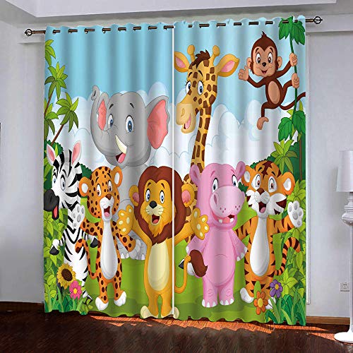 ZHHSJJ Cortina Opaca Infantil Animal 2x117x138cm(An x Al) Cortina Blackout Telas Termicas Aislantes Frio Calor Ruido Luz Rayos UV para Salon Dormitorio Juego con Ojales,2Paneles