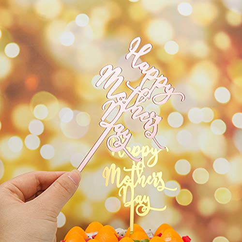 Zhualemon Fashion Party Supplies Love DIY Gifts - Decoración acrílica para tartas con texto en inglés "Happy Mother Day", A-Rose Gold