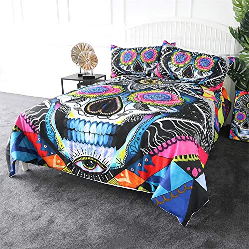 ZHYY Juego de sábanas de Calavera de azúcar Juego de Funda nórdica Floral Ropa de Cama Colorida Flor Rosa Textiles góticos for el hogar 3 Piezas (Color : Negro, Size : UK King-220×230cm)