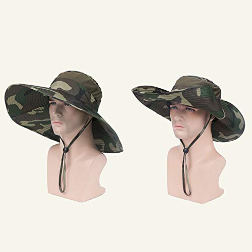 Zidao Sombrero al Aire Libre jardineros, Casquillo de la Pesca de Camuflaje Hombres Mujeres Sombrero de Verano al Aire Libre Sombra Protectora Cable de la Barbilla Ajustable,1