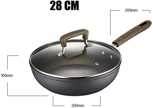 Zjcpow Humo de la Cocina Ollas Sartenes Cacerola Antiadherente sartén Wok Pan Pot Filete SARTÉN Menos Combustible de Horno fácil de Limpiar Gas, 28cm xuwuhz (Size : 28CM)