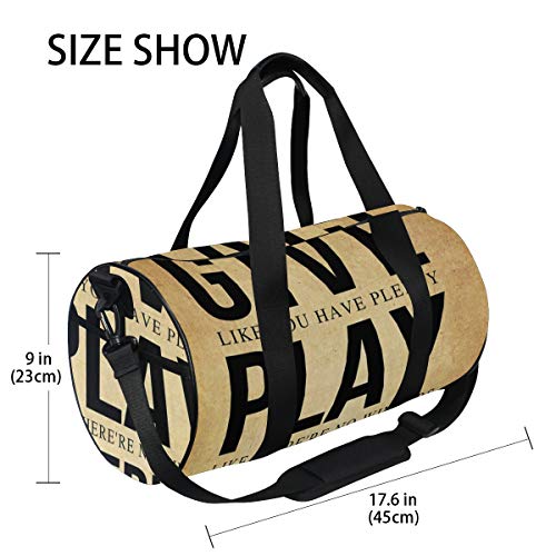 ZOMOY Bolsa de Deporte,Cita Motivacional Citas Famosas Divertidas Inspiradoras Retro Vintage Kraft Paper,Nuevo de Cubo de impresión Bolsas de Ejercicios Bolsa de Viaje Equipaje Bolsa de Lona