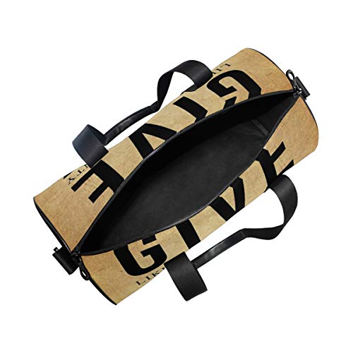 ZOMOY Bolsa de Deporte,Cita Motivacional Citas Famosas Divertidas Inspiradoras Retro Vintage Kraft Paper,Nuevo de Cubo de impresión Bolsas de Ejercicios Bolsa de Viaje Equipaje Bolsa de Lona