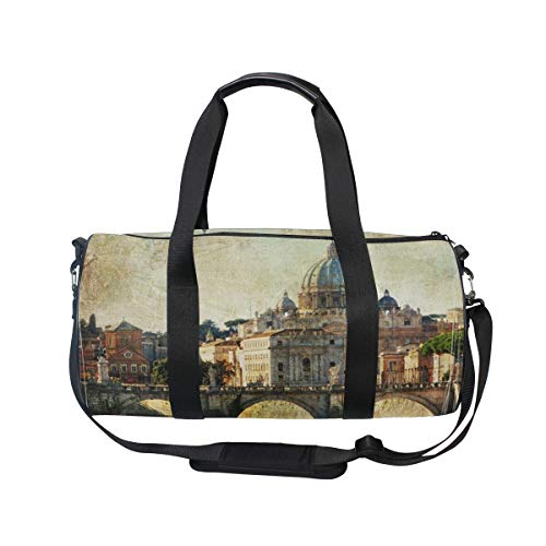 ZOMOY Bolsa de Deporte,Italiano San Pietro Roma Estilo Retro Vintage Viajes Vacaciones Famo,Nuevo de Cubo de impresión Bolsas de Ejercicios Bolsa de Viaje Equipaje Bolsa de Lona