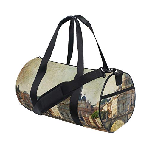 ZOMOY Bolsa de Deporte,Italiano San Pietro Roma Estilo Retro Vintage Viajes Vacaciones Famo,Nuevo de Cubo de impresión Bolsas de Ejercicios Bolsa de Viaje Equipaje Bolsa de Lona