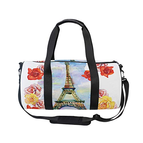 ZOMOY Bolsa de Deporte，Torre Eiffel de la Serie Landmark de fama Mundial，Nuevo Cilindro de impresión Bolsas de Ejercicios Bolsa de Viaje Equipaje Bolsa de Lona