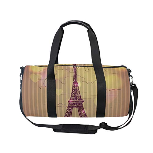 ZOMOY Bolsa de Deporte，Torre Eiffel de la Serie Landmark de fama Mundial，Nuevo Cilindro de impresión Bolsas de Ejercicios Bolsa de Viaje Equipaje Bolsa de Lona