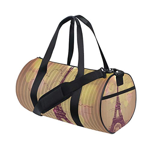 ZOMOY Bolsa de Deporte，Torre Eiffel de la Serie Landmark de fama Mundial，Nuevo Cilindro de impresión Bolsas de Ejercicios Bolsa de Viaje Equipaje Bolsa de Lona