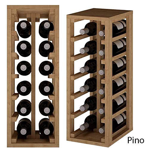 ZonaWine - Resistente Botellero apilable para 12 Botellas en Madera Pino/Roble, Mueble para Vino Cocina o Bodega 65/24/32 cm Fondo - Pino Tintado en Roble