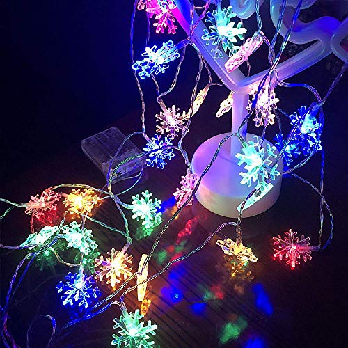 Zorara Guirnalda Luces, LED Luces decorativas 3M 20LED de Forma de copos de nieve Luces de árbol de Navidad Luces de hadas para decoración navideña interior/exterior, multicolor