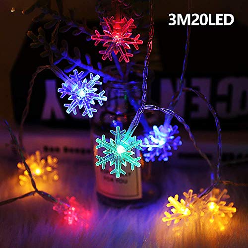 Zorara Guirnalda Luces, LED Luces decorativas 3M 20LED de Forma de copos de nieve Luces de árbol de Navidad Luces de hadas para decoración navideña interior/exterior, multicolor