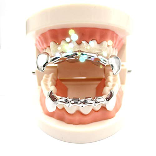 ZOYLINK Dientes Grillz Set Estilo Hip Hop Bar Grillz Grillz Inferior Top Grillz Grillz Plateado Para Hombres Mujeres