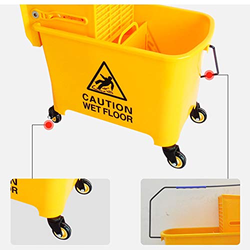 ZQ&QY Mop Bucket & Side Wringer Combo,Carro Janitorial De Servicio Pesado con Ruedas,Cubo De Fregona Comercial para Limpieza Doméstica E Industrial Amarillo 46.5x27x29cm