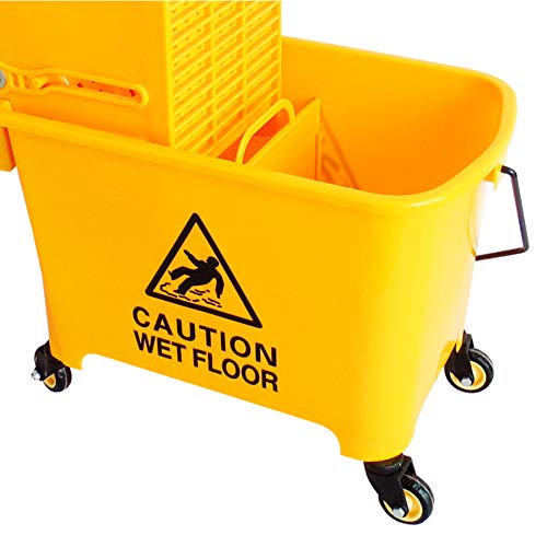 ZQ&QY Mop Bucket & Side Wringer Combo,Carro Janitorial De Servicio Pesado con Ruedas,Cubo De Fregona Comercial para Limpieza Doméstica E Industrial Amarillo 46.5x27x29cm