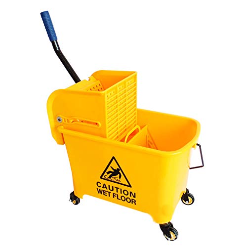 ZQ&QY Mop Bucket & Side Wringer Combo,Carro Janitorial De Servicio Pesado con Ruedas,Cubo De Fregona Comercial para Limpieza Doméstica E Industrial Amarillo 46.5x27x29cm