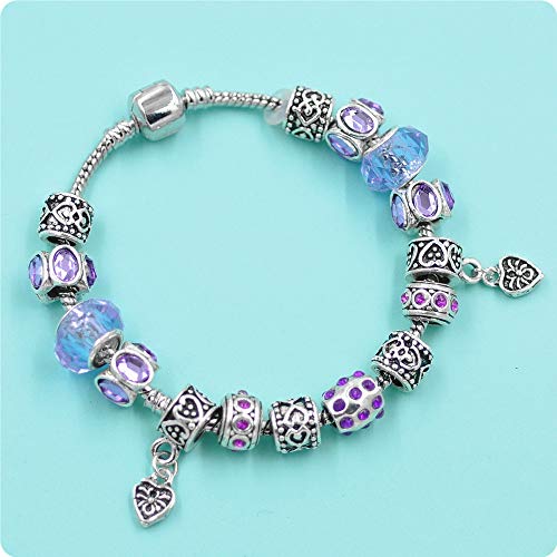 ZQword Plateado Plata de Ley 925 Corona de Cristal Perlas de Cristal Pulsera del Encanto del corazón Pulsera Adapta a la Marca de fábrica para Las Mujeres joyería de Bricolaje,2