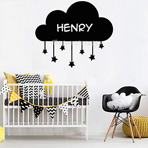 zqyjhkou Nubes Estrellas Etiqueta de la Pared Personalizada Nombre Personalizado calcomanía niña bebé Dormitorio Impermeable bebé vivero niños Vinilo Fondo de Pantalla 61.25x52.5cm