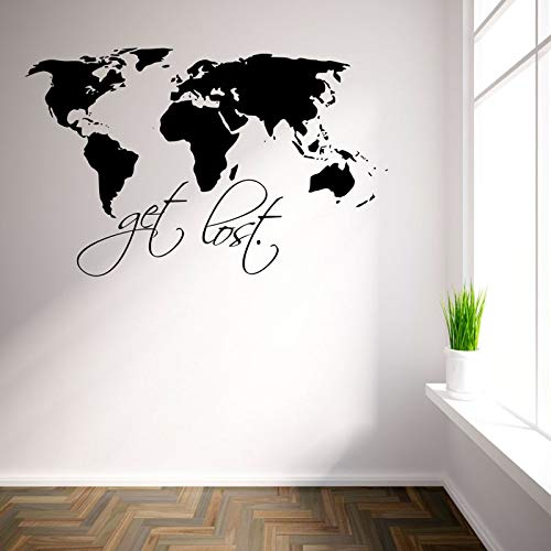 zqyjhkou Obtener Lost Art Tatuajes de Pared para Sala de Estar Vinilo extraíble Decoración para el hogar Mapa del Mundo Pegatinas de Pared Negro72x145cm