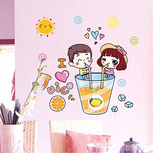 ZRDMN Etiqueta de la pared Parejas Refrigerador Beber Fruta Niños y Niñas Cálido, 45 * 30 cm Puede quitar los murales de arte para el dormitorio