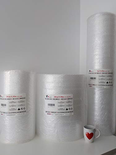 Zs Products- Rollo de plástico de burbujas (Ancho 1 metro Largo 25 metros) para envolver, protección de objetos frágiles, embalaje, transporte y mudanzas. Papel de burbujas de calidad europea.