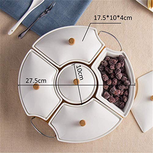 ZSQAI Contenedor for Servir Dulces y nueces, Bandeja de Aperitivo con Tapa, Organizador de Almuerzo Redondo de 5 Alimentos, Plato de Aperitivo for Acampar Dividido, Plato for Platos con Tapa