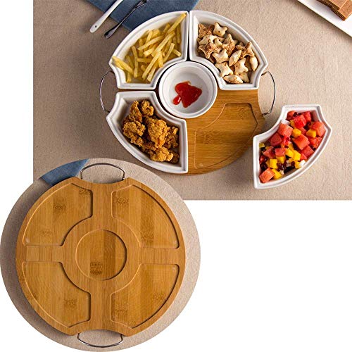 ZSQAI Contenedor for Servir Dulces y nueces, Bandeja de Aperitivo con Tapa, Organizador de Almuerzo Redondo de 5 Alimentos, Plato de Aperitivo for Acampar Dividido, Plato for Platos con Tapa