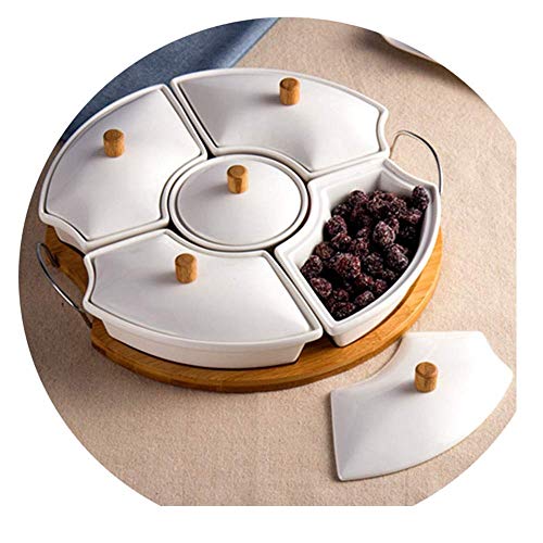 ZSQAI Contenedor for Servir Dulces y nueces, Bandeja de Aperitivo con Tapa, Organizador de Almuerzo Redondo de 5 Alimentos, Plato de Aperitivo for Acampar Dividido, Plato for Platos con Tapa