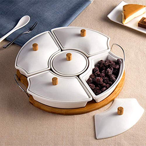 ZSQAI Contenedor for Servir Dulces y nueces, Bandeja de Aperitivo con Tapa, Organizador de Almuerzo Redondo de 5 Alimentos, Plato de Aperitivo for Acampar Dividido, Plato for Platos con Tapa