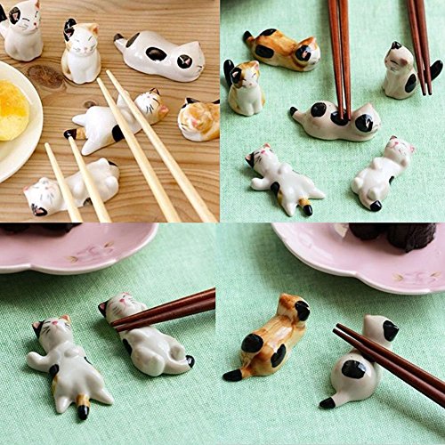 ZUMUii Butterme - Juego de 6 Palillos de Cer¨¢mica con Dise?o de Neko Japon¨¦s, Soporte de Porcelana, Tenedor de Cuchillos para Decoraci¨®n del hogar