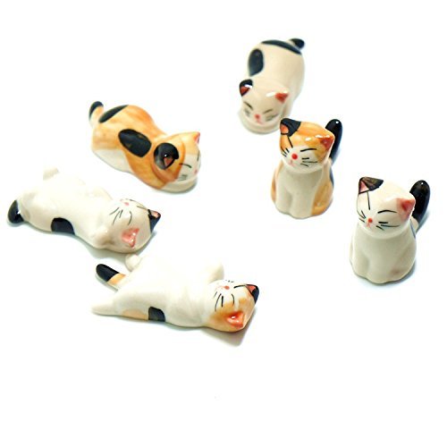 ZUMUii Butterme - Juego de 6 Palillos de Cer¨¢mica con Dise?o de Neko Japon¨¦s, Soporte de Porcelana, Tenedor de Cuchillos para Decoraci¨®n del hogar